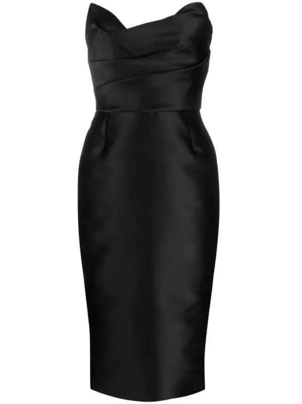 knee length dresses for ladies Serenity Majestic Black Strapless Silk Satin Maxi Dress