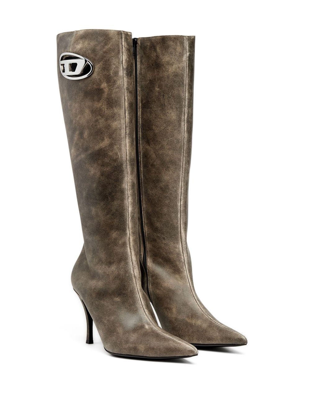 Shop Diesel D-venus Logo-plaque Leather Boots In Brown