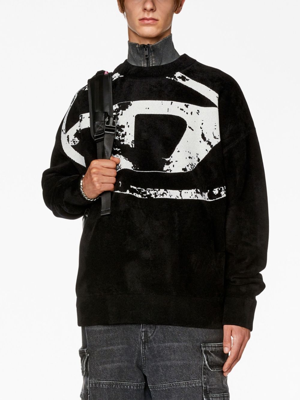 Diesel K-Tria sweater met logo jacquard Zwart