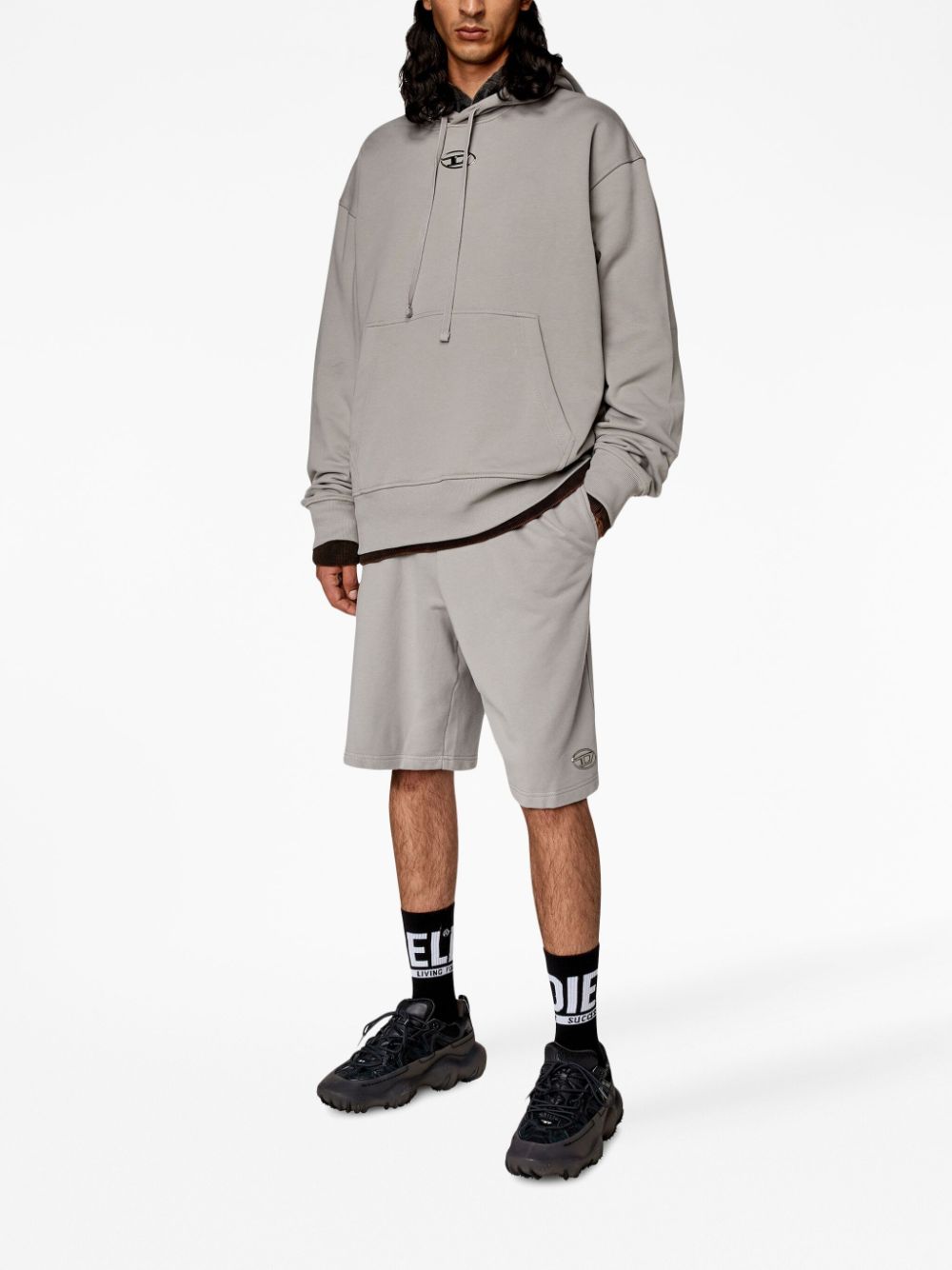 Shop Diesel P-marshy-od Logo-embossed Cotton Track Shorts In Grey