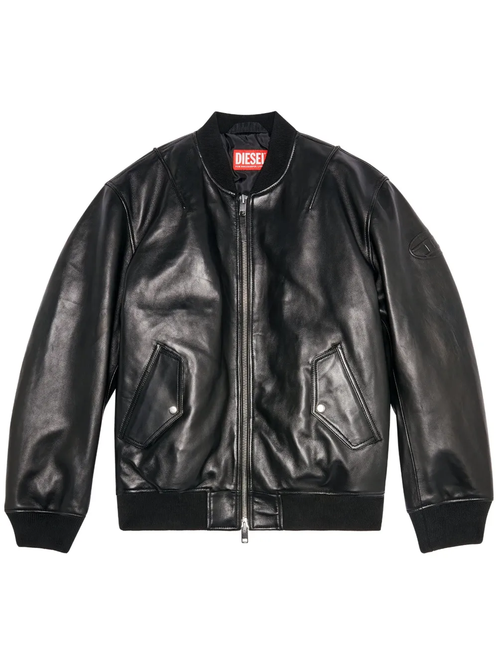 Diesel zip-up padded leather jacket - Black