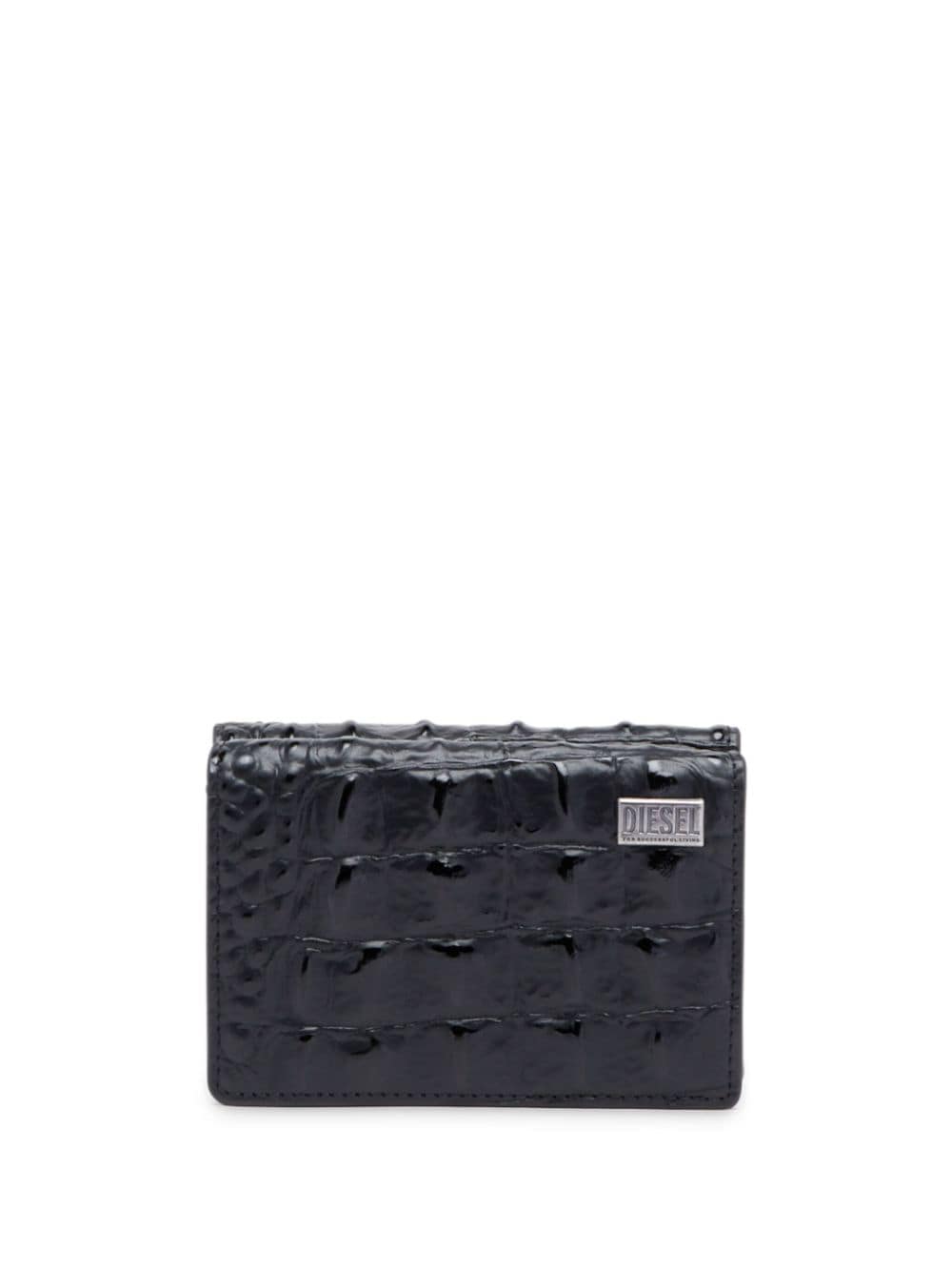 Diesel Crocodile-effect Tri-fold Wallet In Black