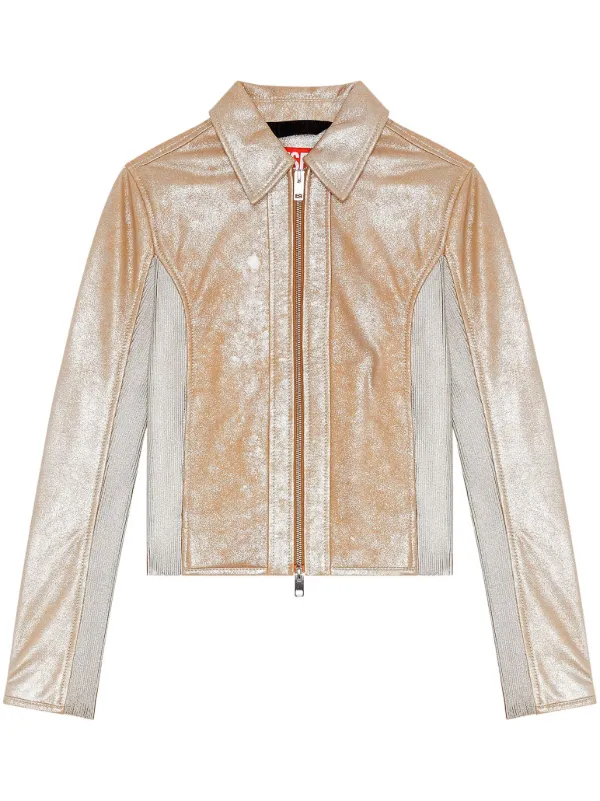 Diesel L Tafy Silver metallic effect Leather Jacket Neutrals FARFETCH CA