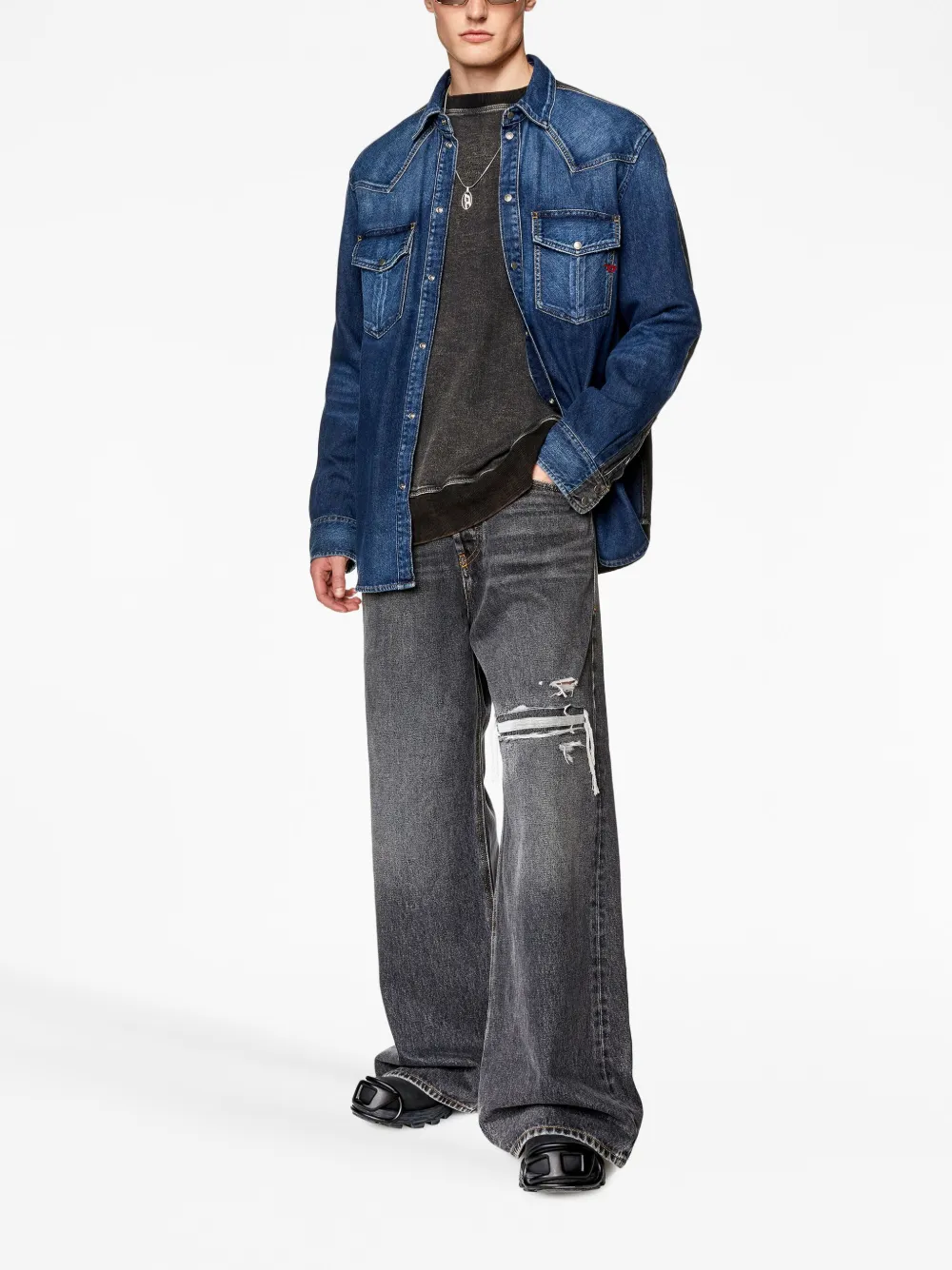 Diesel D-Ocean two-tone denim shirt - Blauw