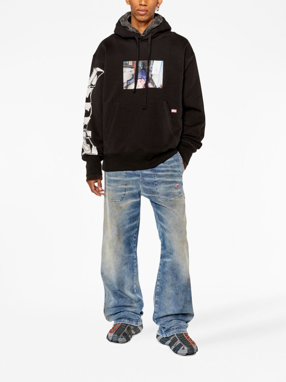 Diesel graphic-print oversized hoodie - Zwart