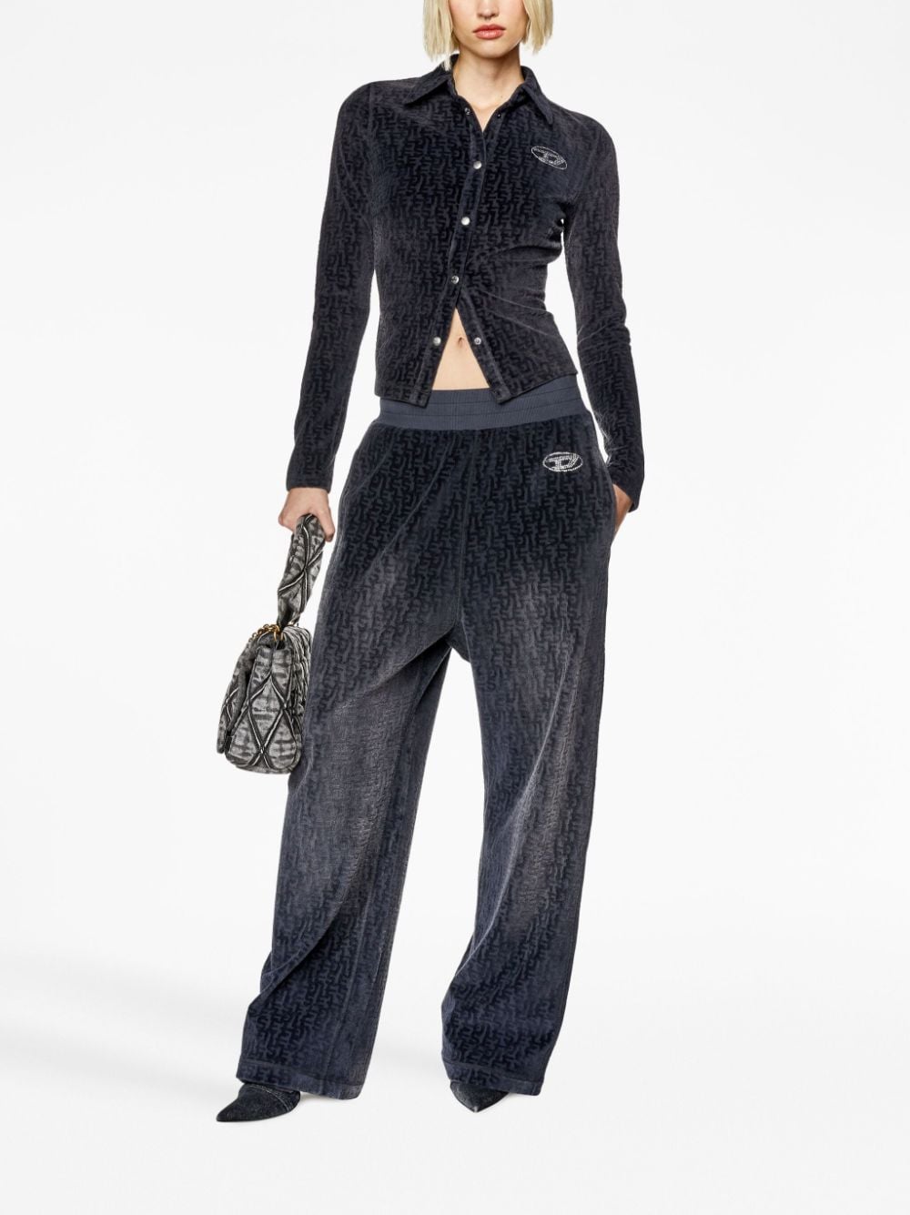 Diesel textured monogram palazzo pants - Blauw