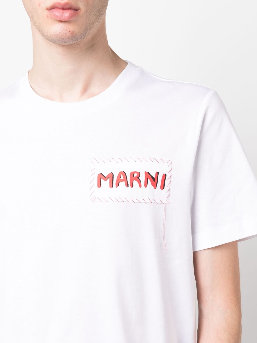 Shop Marni Logo-patch Cotton T-shirt In White