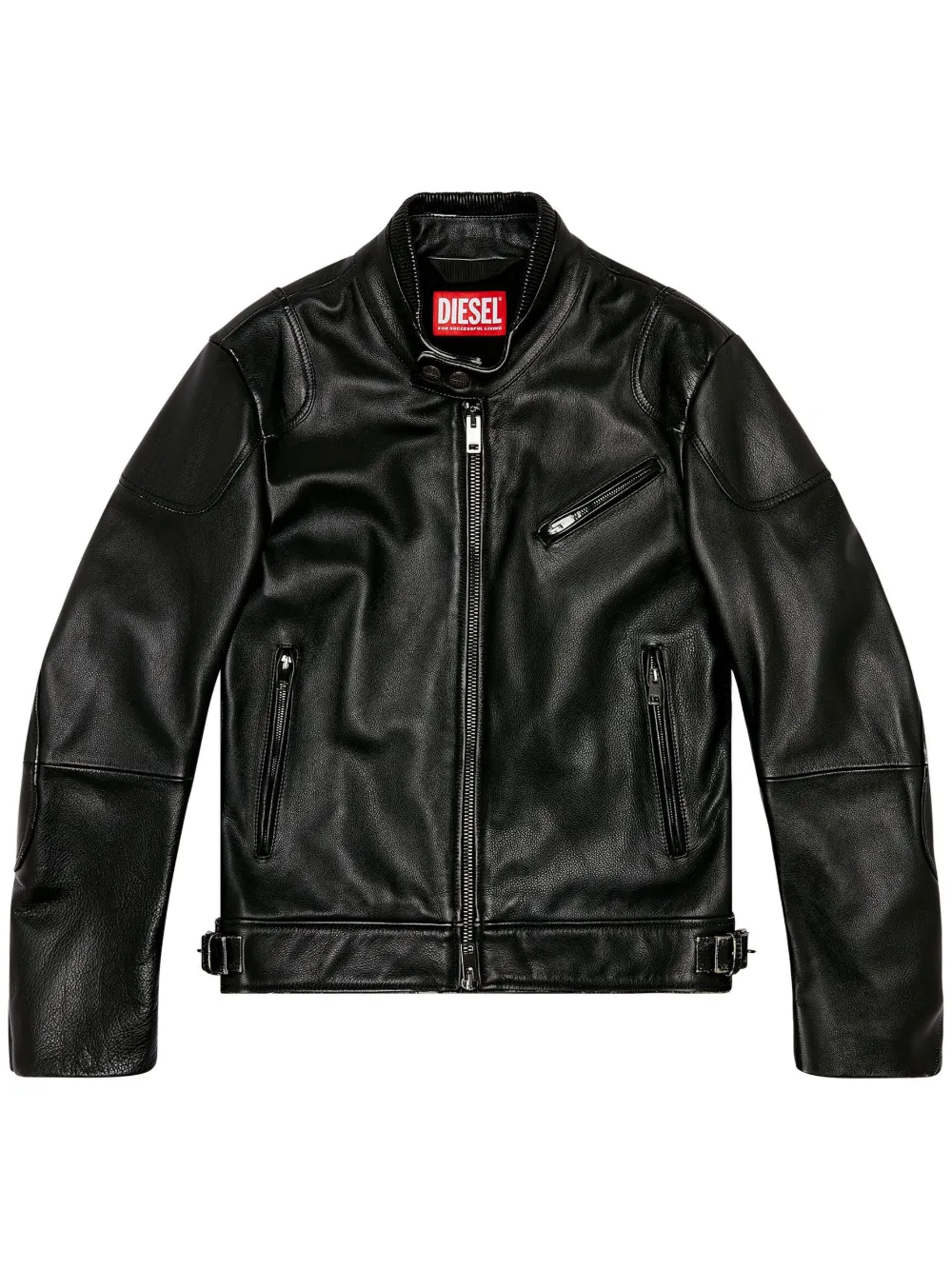 Diesel Pocket Leather Biker Jacket In Schwarz