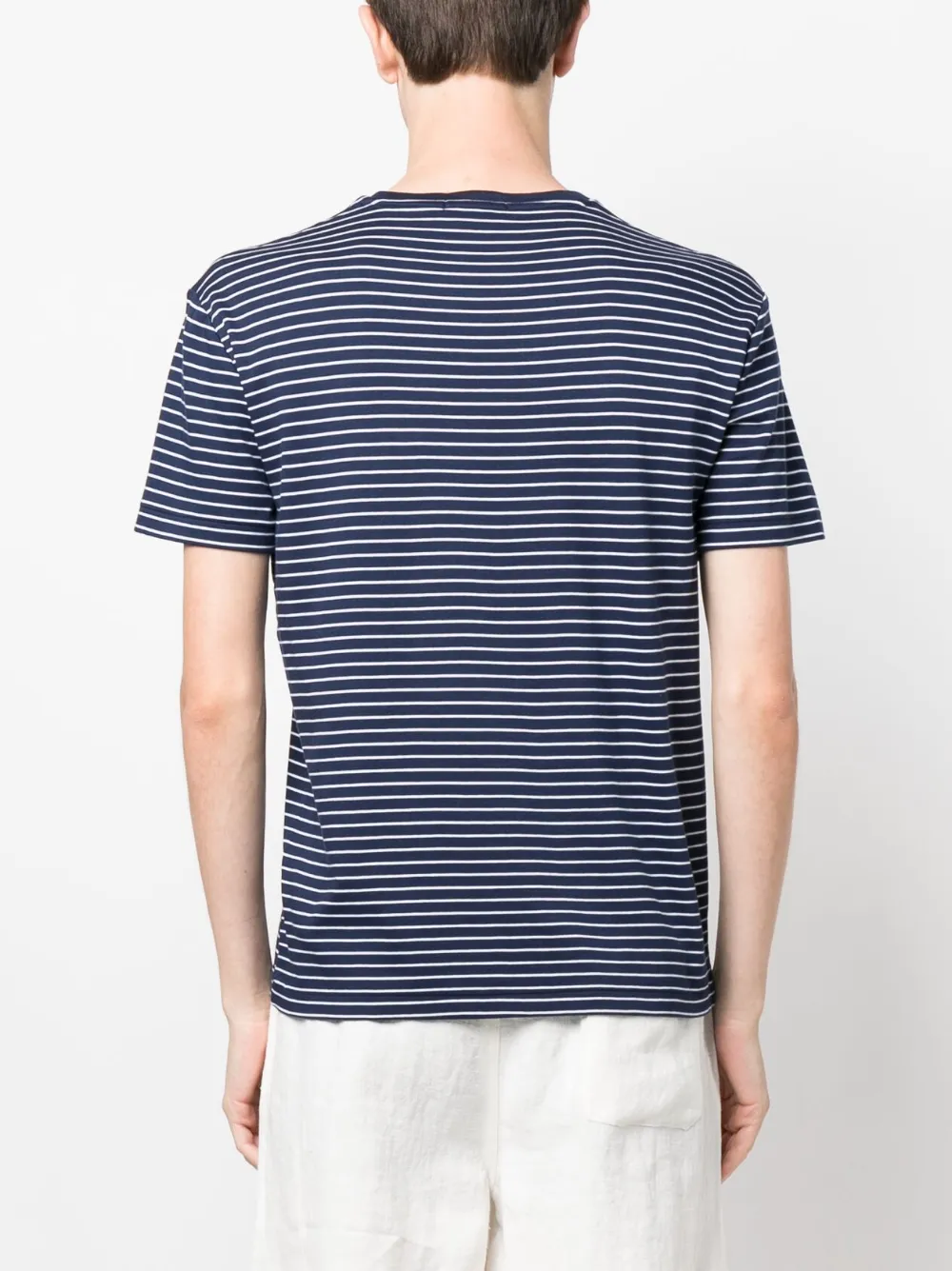 Polo Ralph Lauren Mens French Navy White Pima Logo-embroidered Striped Cotton-jersey T-shirt In Blue
