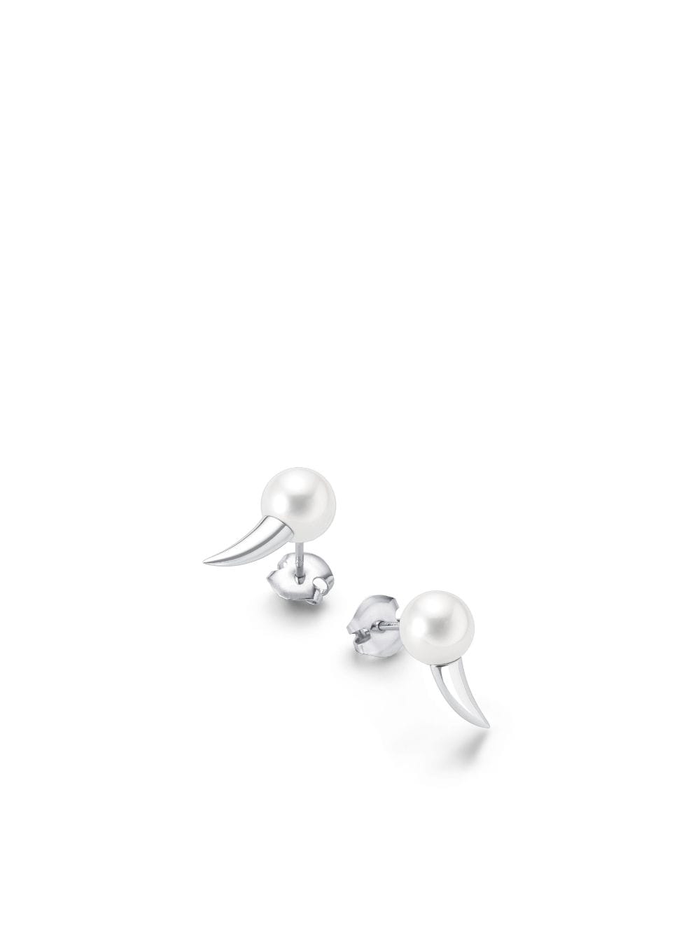 Shop Tasaki 18kt White Gold Collection Line Danger Fang Pearl Earrings In Silver