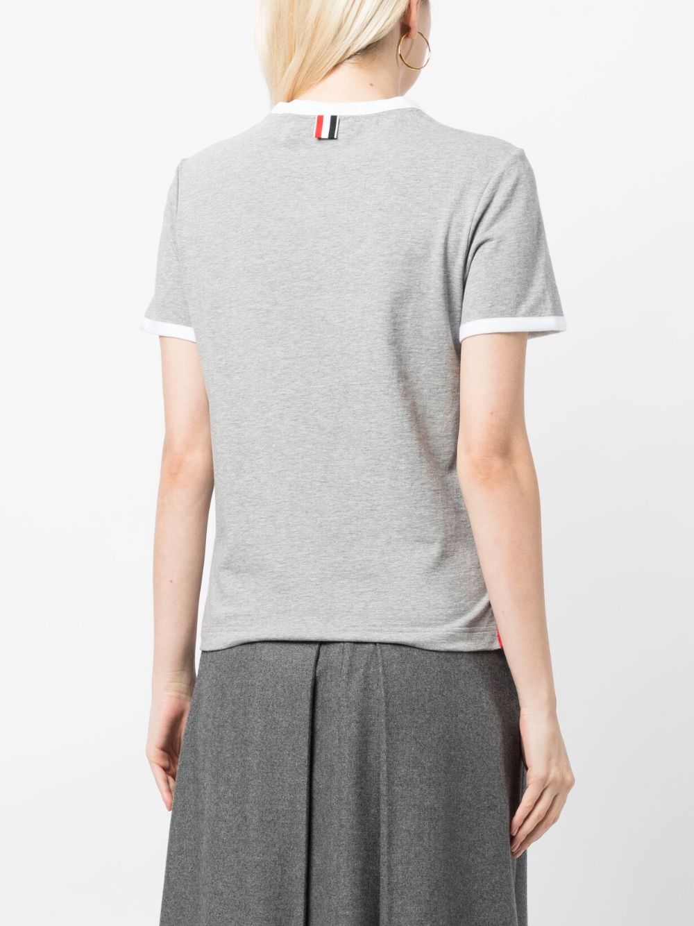 Shop Thom Browne Rwb-stripe Logo-patch T-shirt In Grey