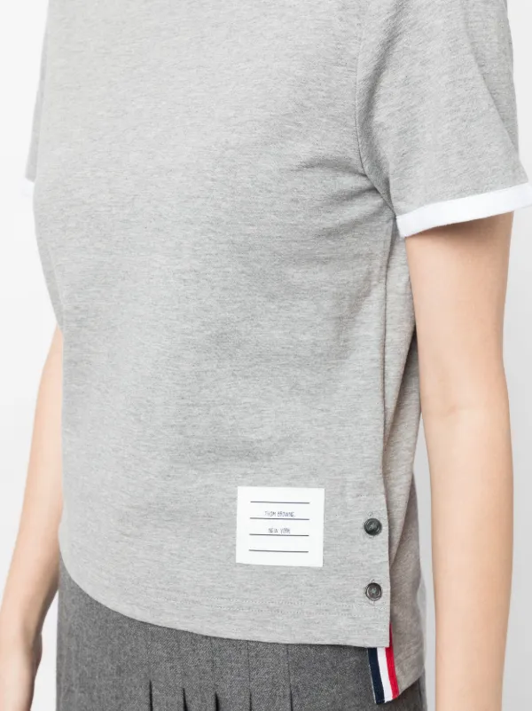 Thom Browne RWB-stripe logo-patch T-shirt | Grey | FARFETCH
