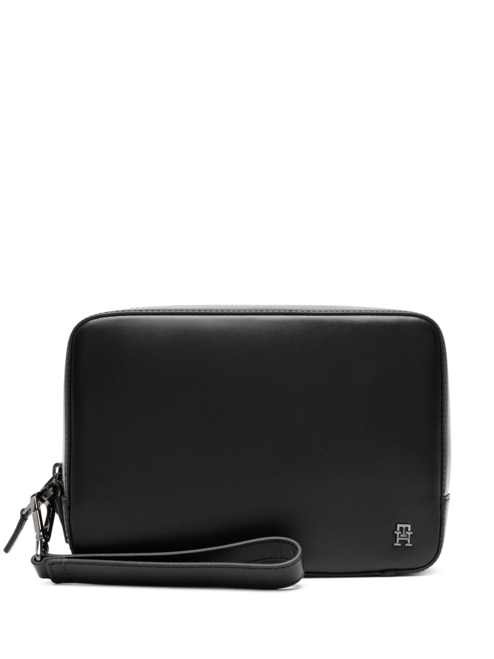 Leather Zip-Around Washbag, BLACK