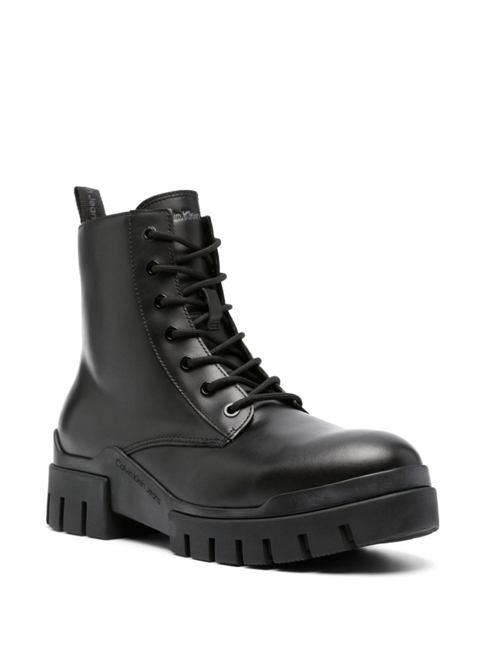 Shop Calvin Klein Jeans Est.1978 Panelled 60mm Leather Combat Boots In Black