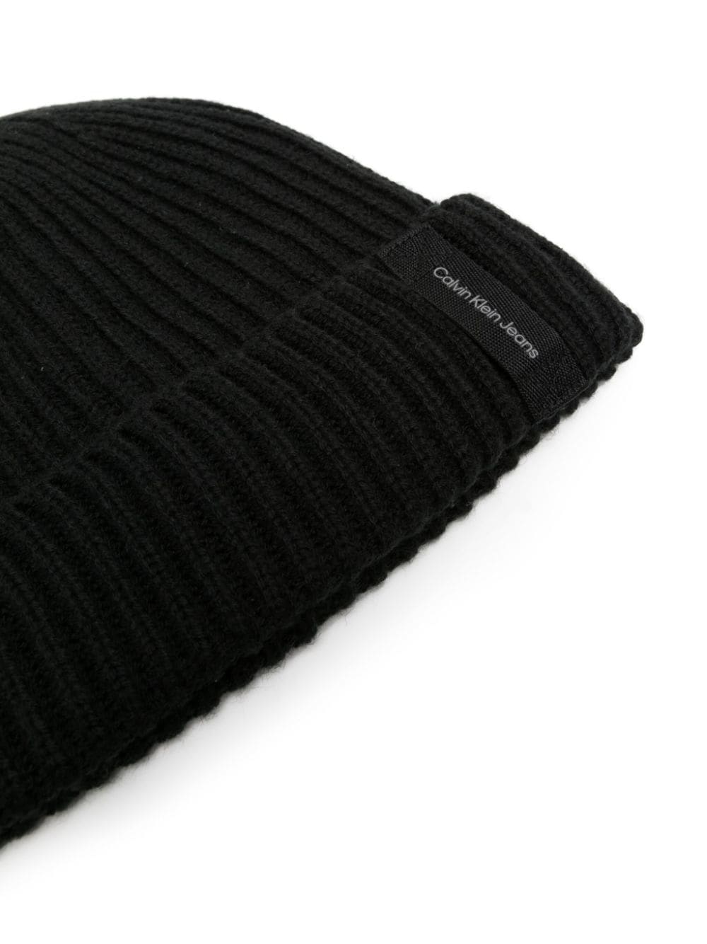 Calvin Klein Jeans Ribgebreide muts met logopatch - Zwart