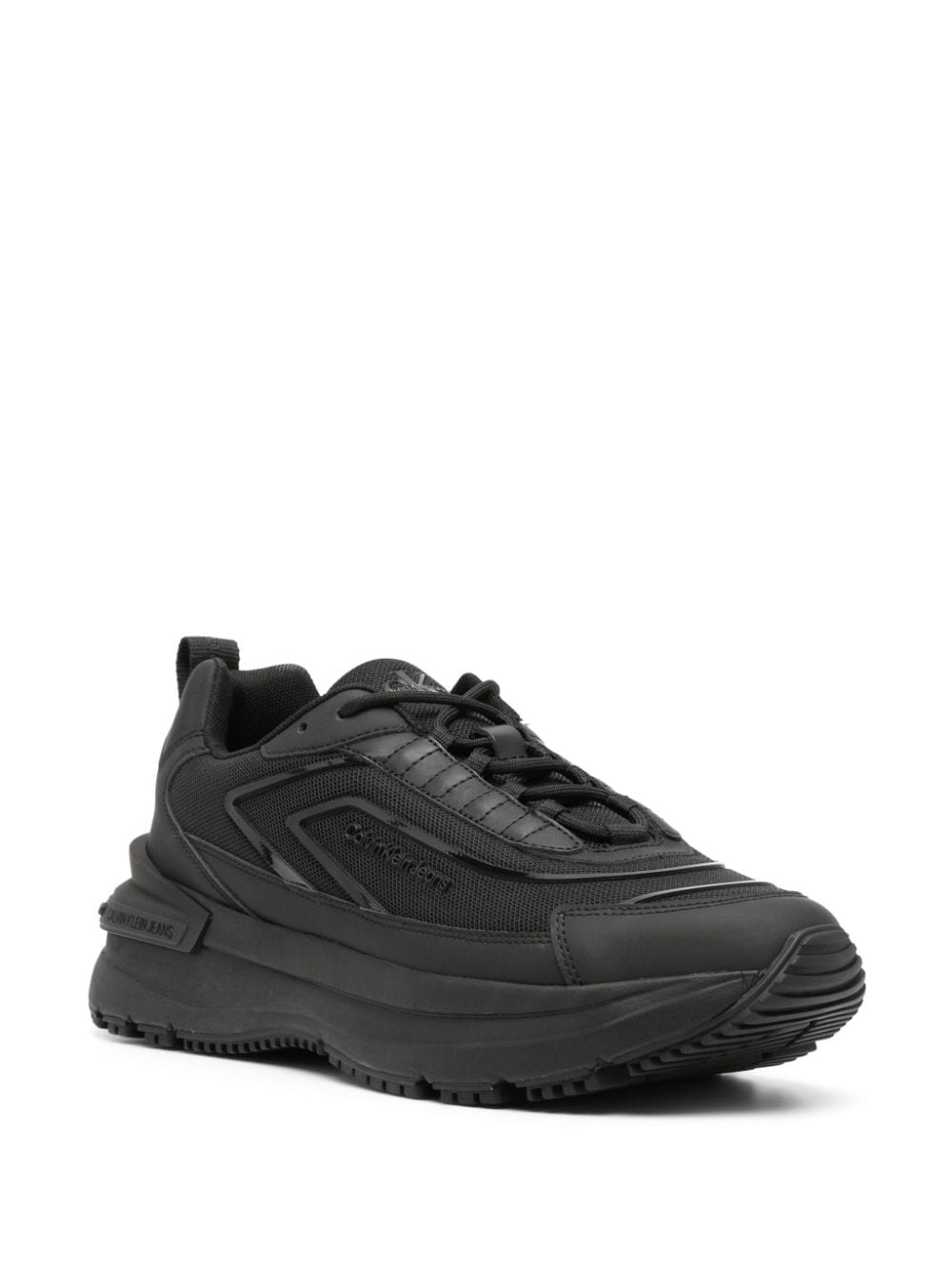 Shop Calvin Klein Jeans Est.1978 Logo-embroidered Leather Sneakers In Black