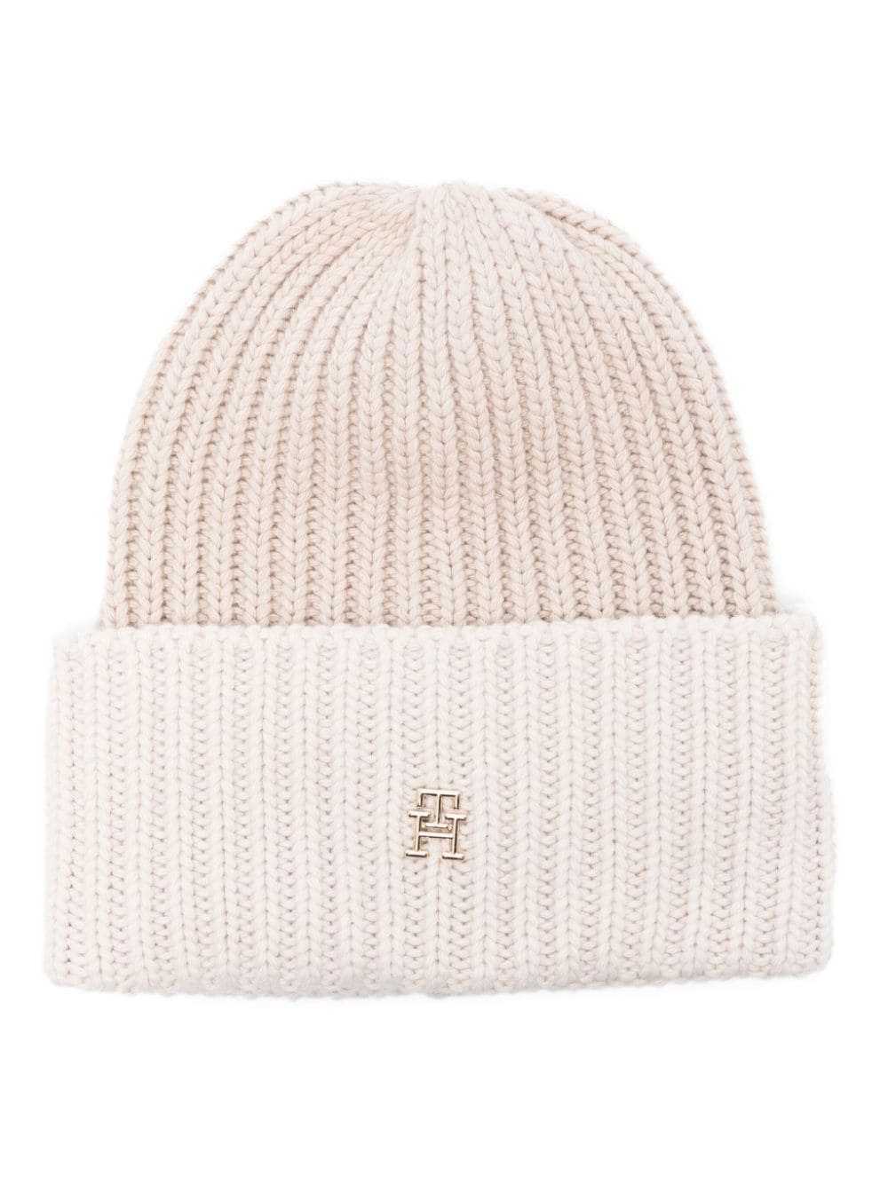 Tommy Hilfiger Limitless Monogram-plaque Beanie In Nude