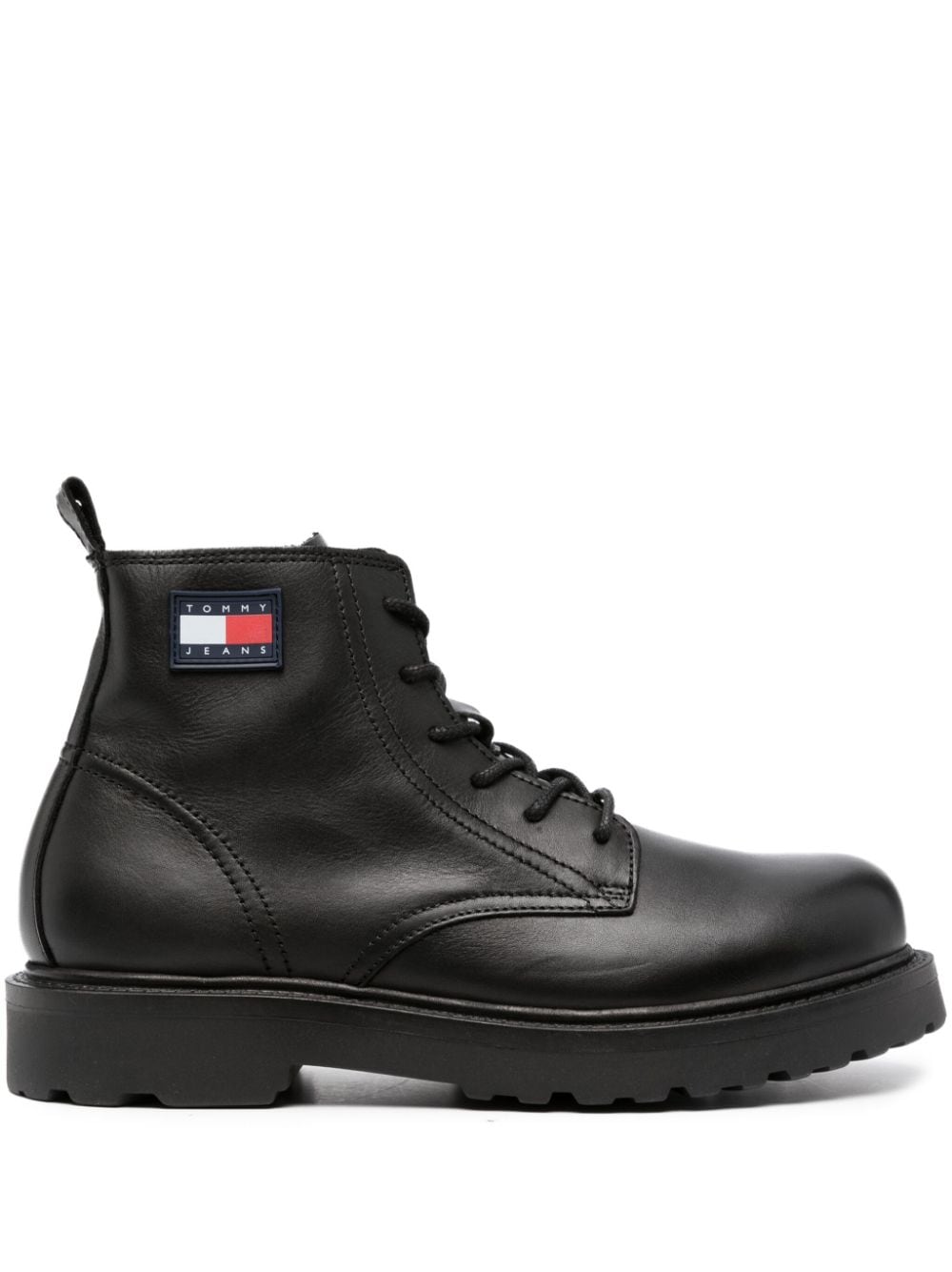 Tommy Jeans Logo-patch Lace-up Leather Boots In Black