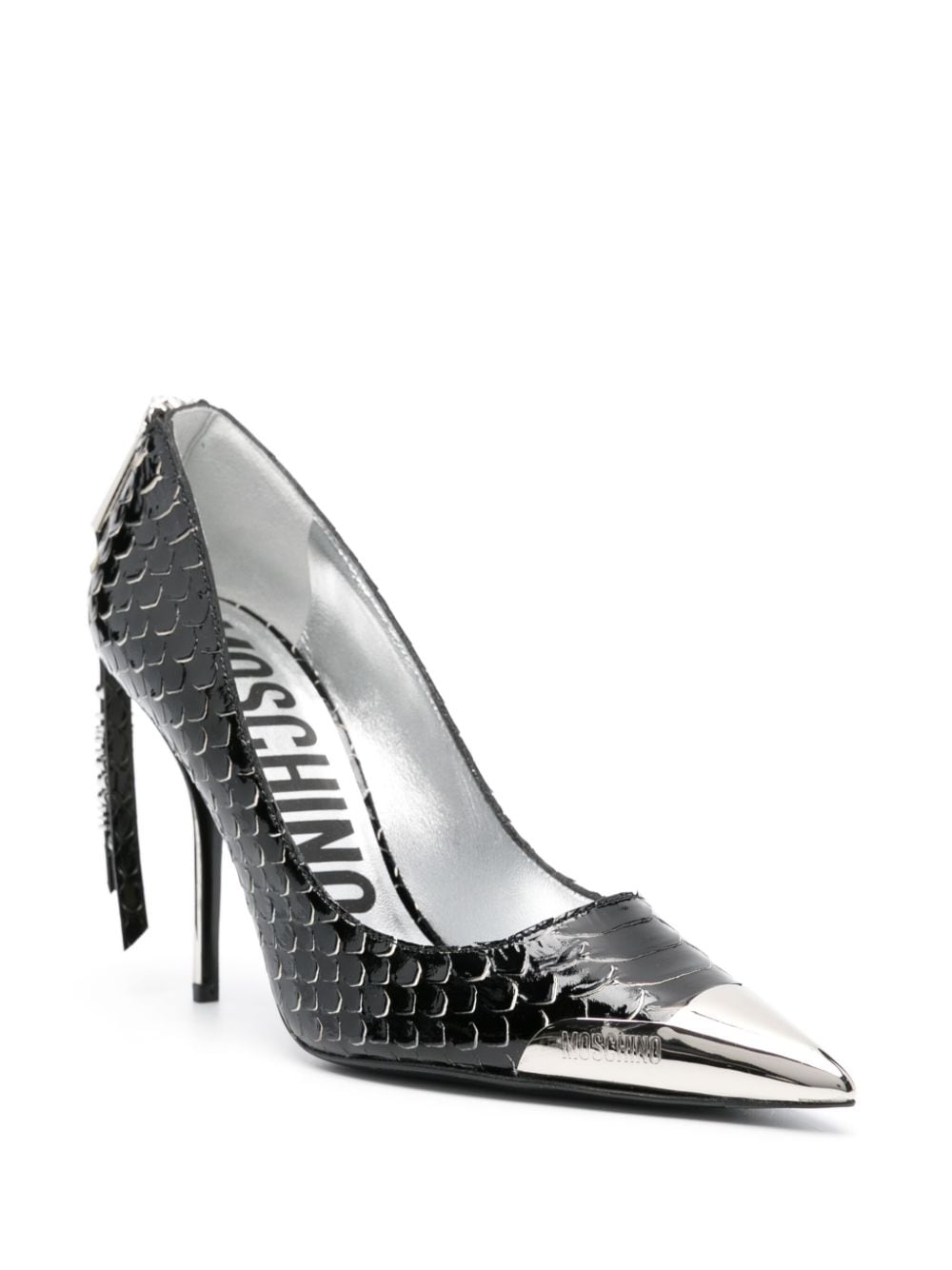 Shop Moschino 110mm Snakeskin-effect Leather Pumps In Black