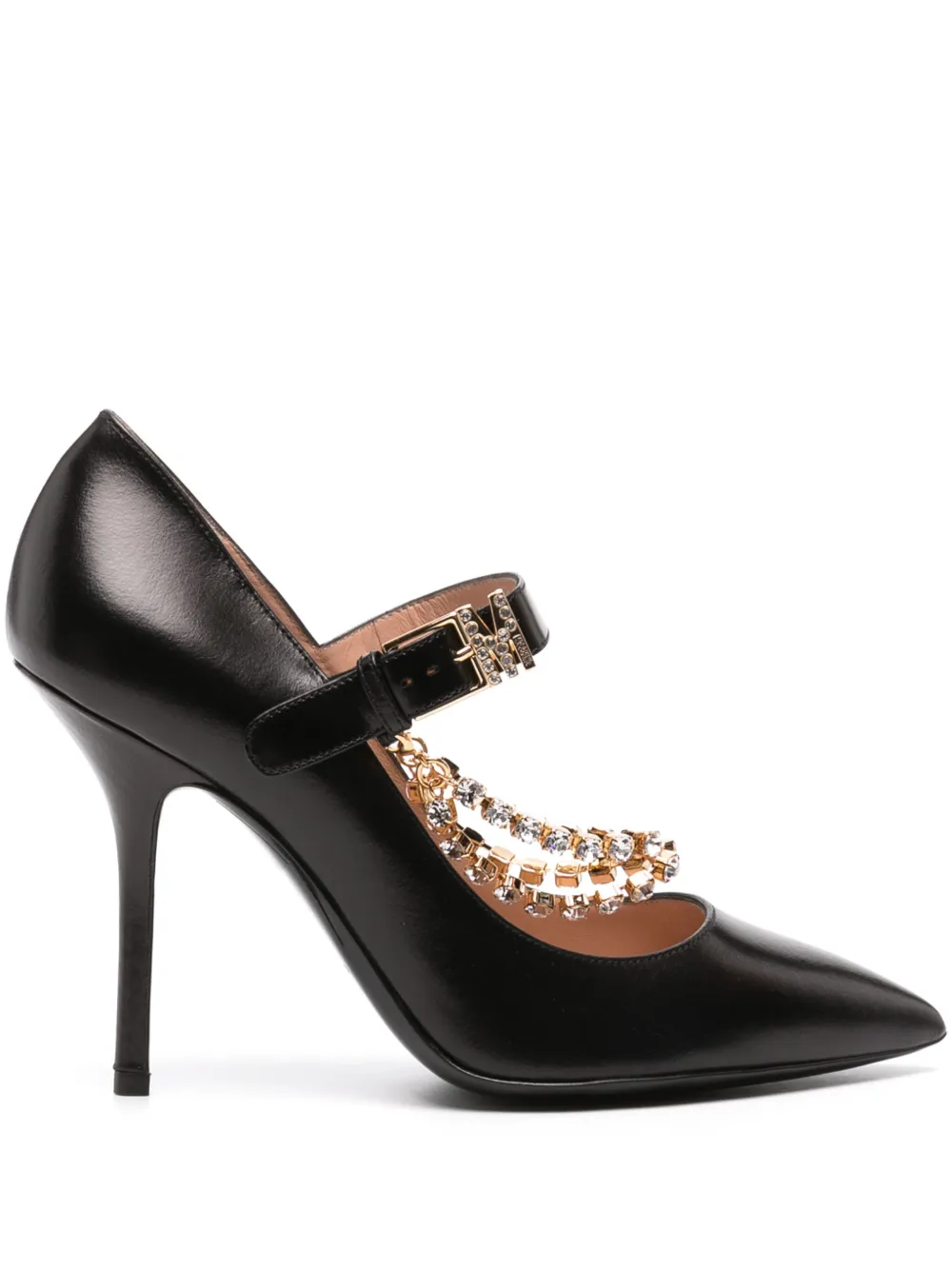 Moschino 100mm Crystal-embellished Leather Pumps In Black