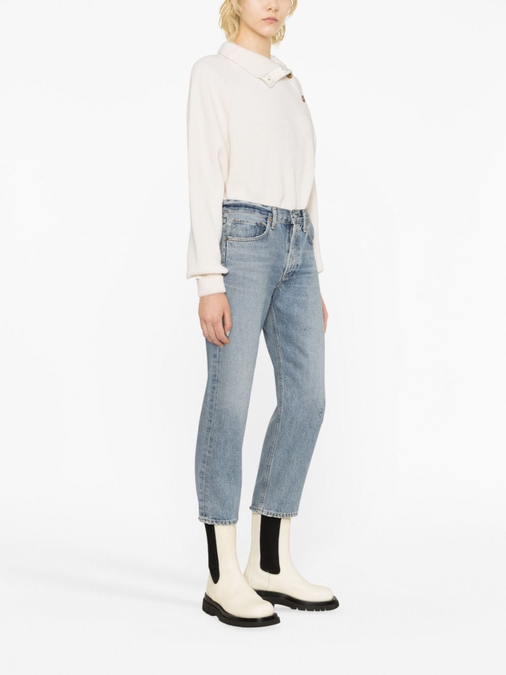 Shop Agolde Parker Mid-rise Cropped Jeans In Blue