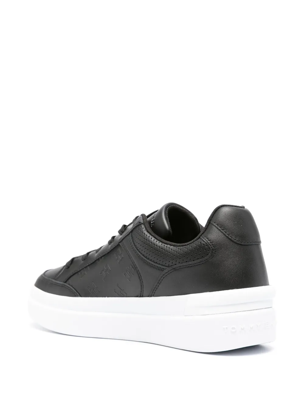 Shop Tommy Hilfiger Logo-embossed Leather Sneakers In Black