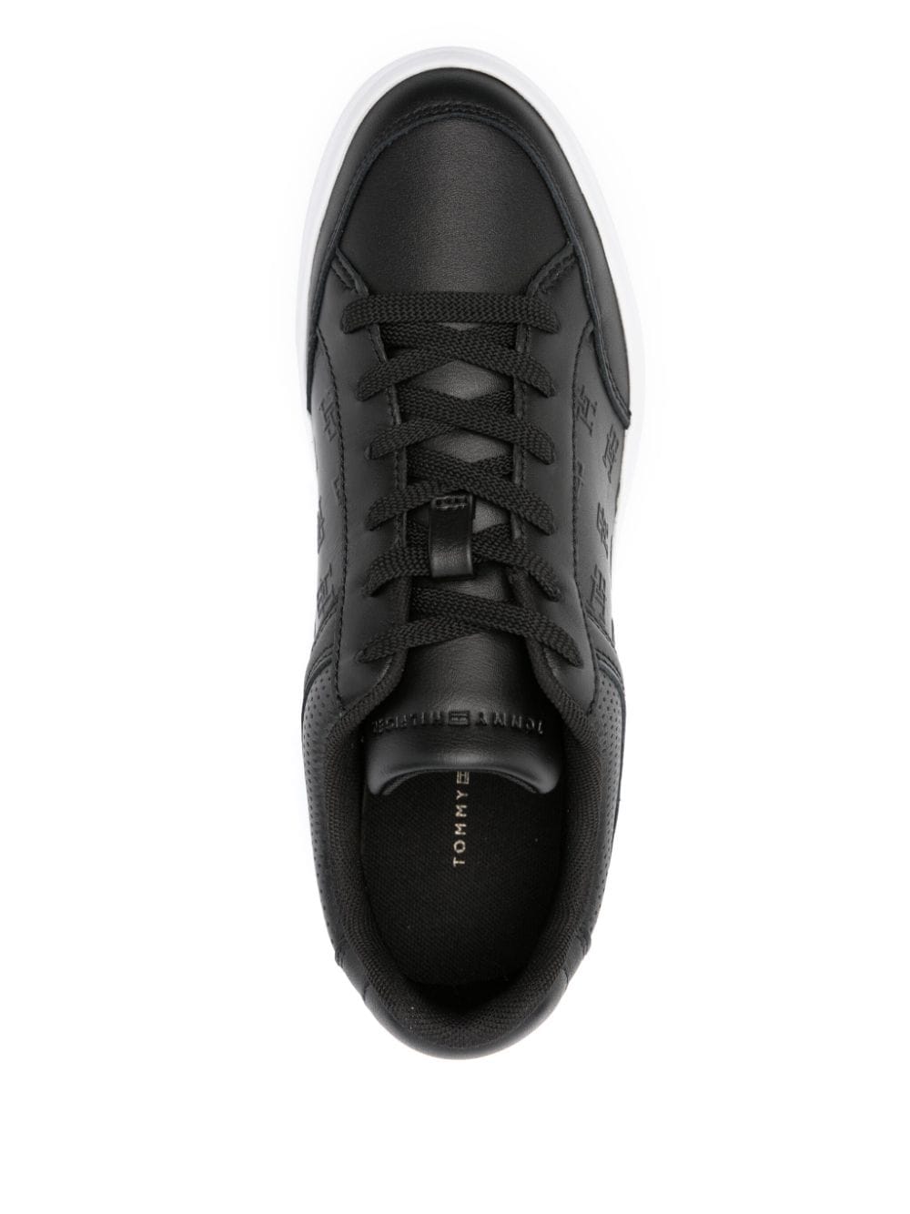 Shop Tommy Hilfiger Logo-embossed Leather Sneakers In Black