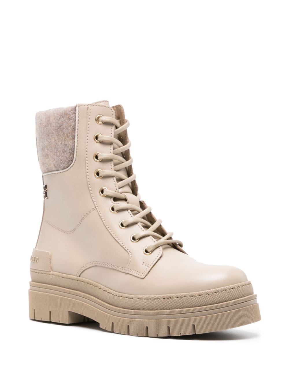 Shop Tommy Hilfiger Monogram-plaque Felted Boots In Neutrals