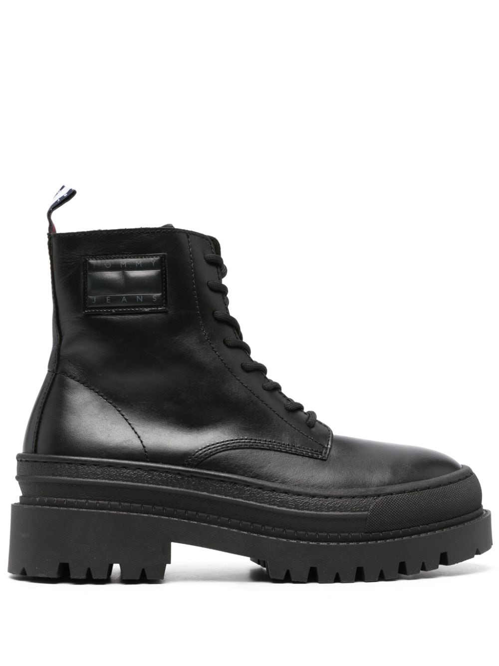 Tommy Jeans Foxing Lace-up Leather Boots In Black