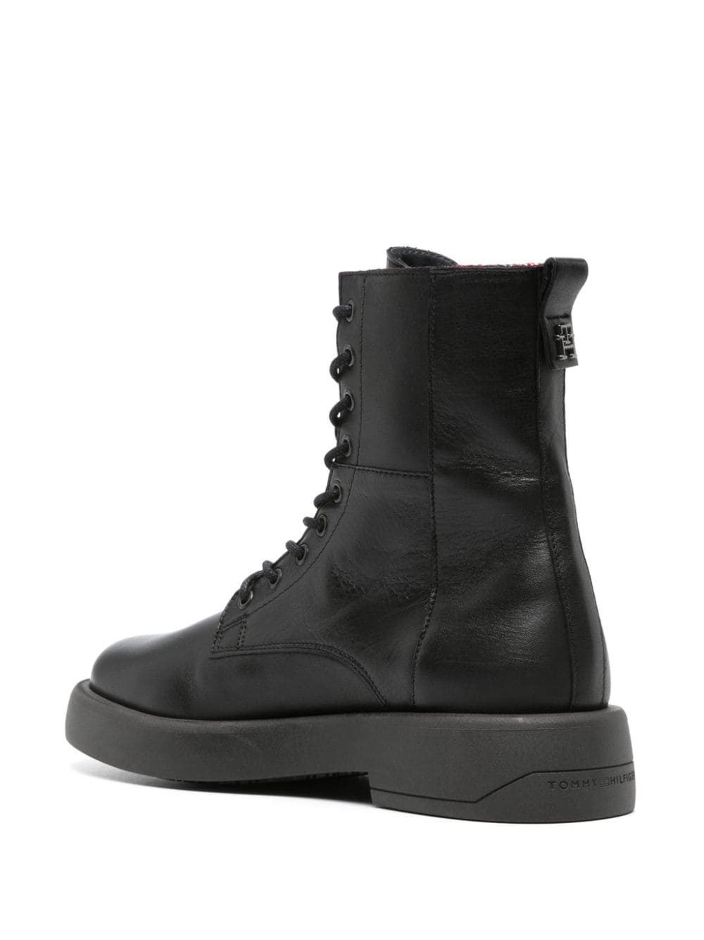 Shop Tommy Hilfiger Monogram-plaque Leather Ankle Boots In Black