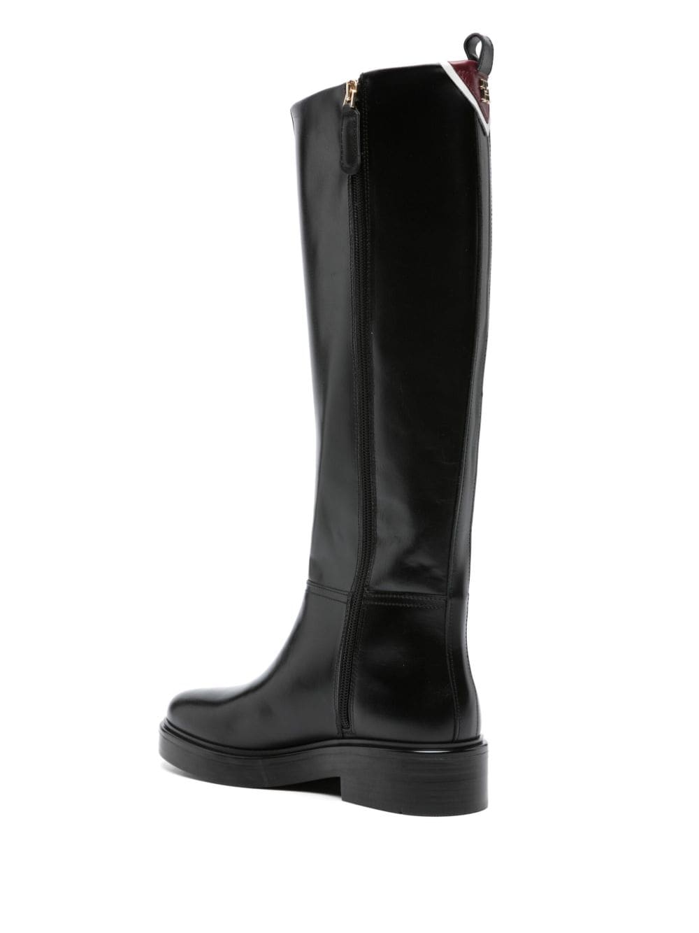 Shop Tommy Hilfiger Monogram-plaque Leather Knee-high Boots In Black