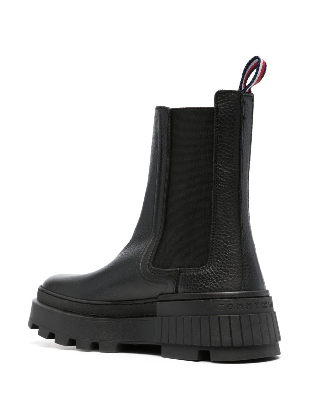 Shop Tommy Hilfiger Round-toe Leather Ankle Boots In Black
