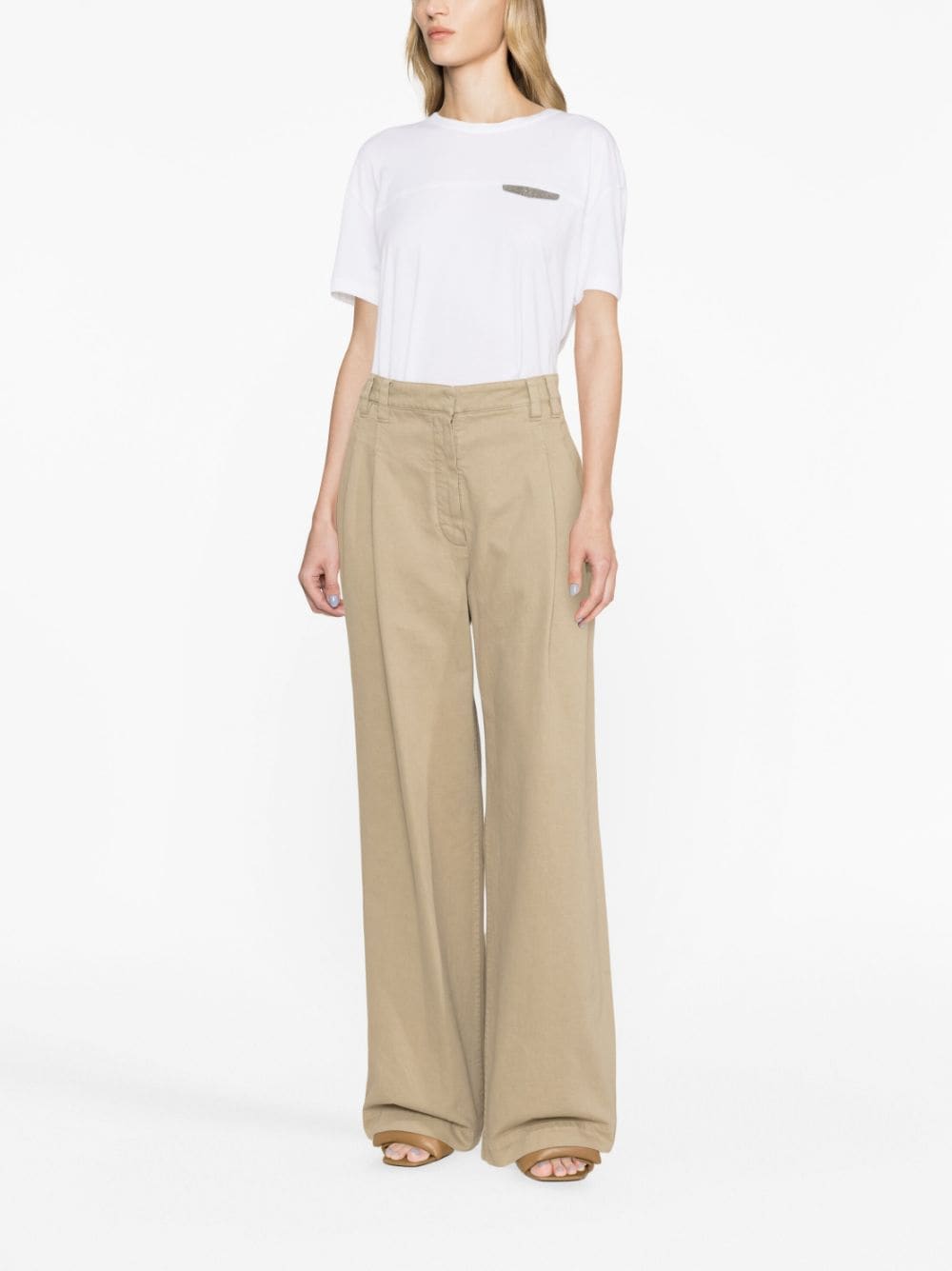 Shop Brunello Cucinelli High-waist Wide-leg Trousers In 中性色