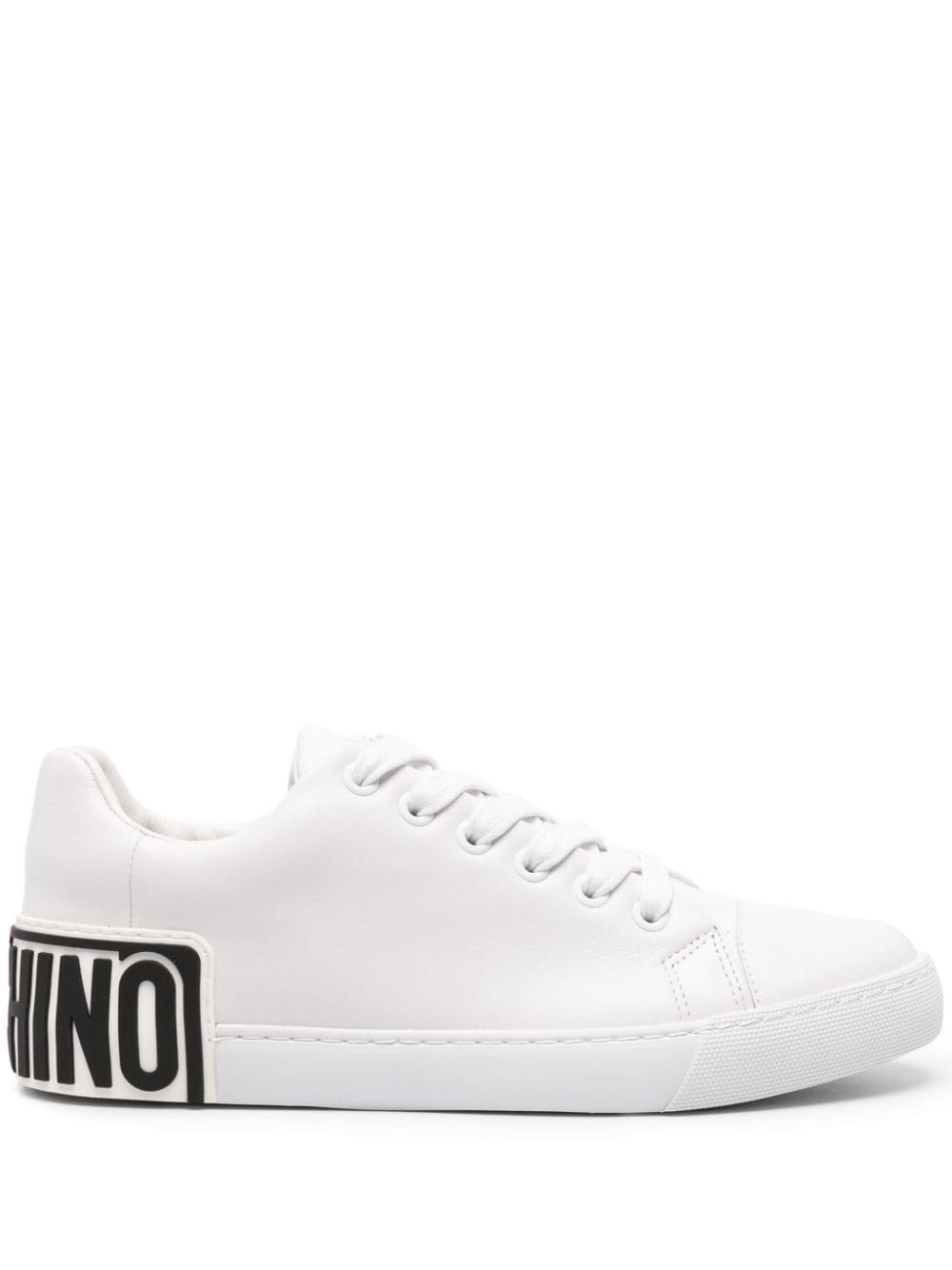 Shop Moschino Logo-embossed Leather Sneakers In White