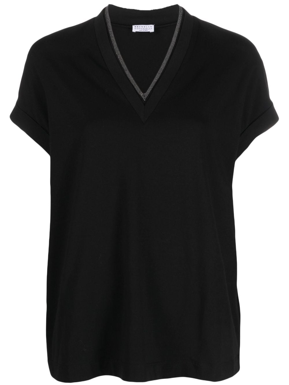 Shop Brunello Cucinelli Monili-trim V-neck T-shirt In Black