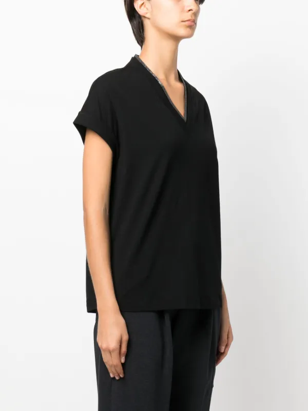 Tシャツ・カットソー BRUNELLO CUCINELLI V-neck shirt Monile (M0091EA105 C7498) Brunello Cucinelli Monili-trim V-neck T-shirt | Black | FARFETCH