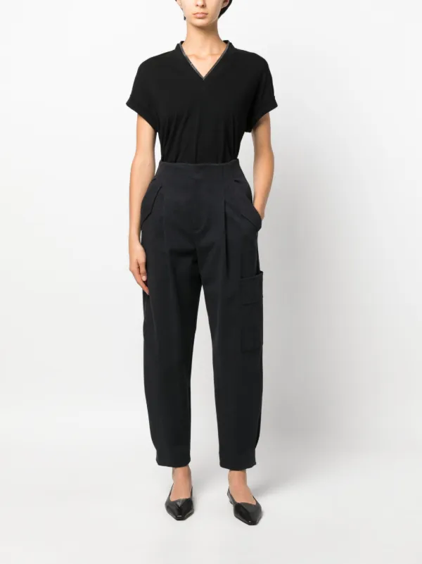 Brunello Cucinelli Monili-trim V-neck T-shirt | Black | FARFETCH