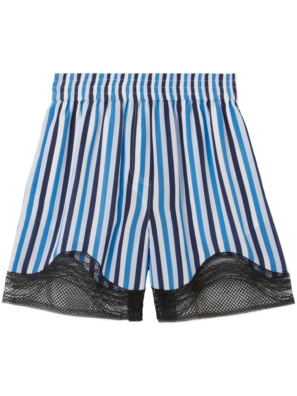 Shop Burberry Lace-trim Striped Silk Shorts In Blau