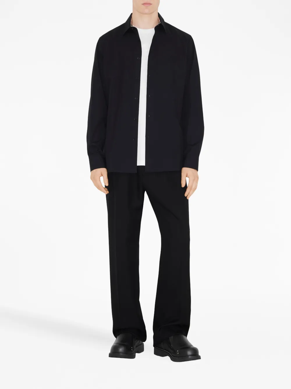 Shop Burberry Logo-embroidered Long-sleeve Shirt In Schwarz