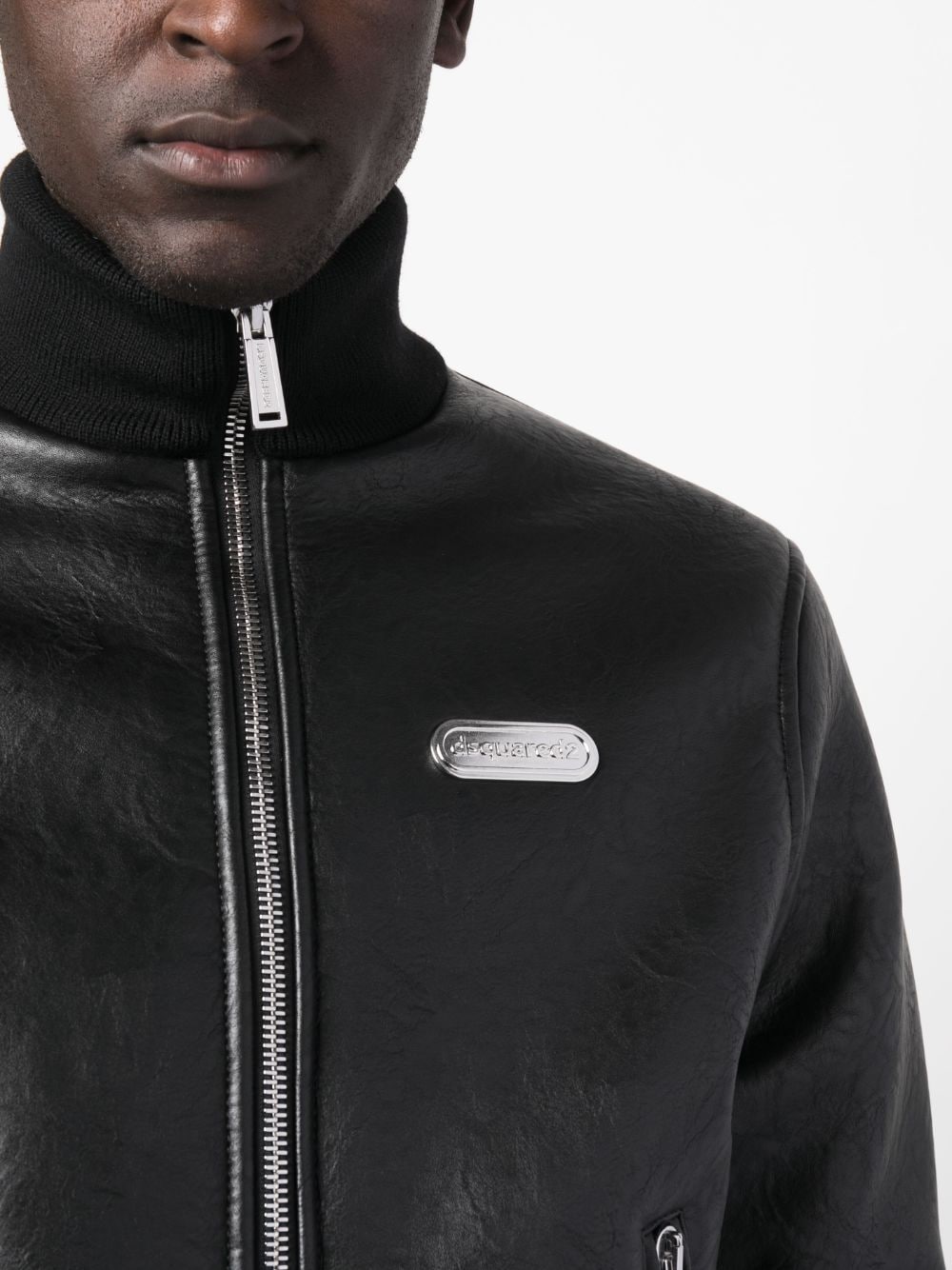 Shop Dsquared2 Logo-plaque Zipped Faux-leather Jacket In Black