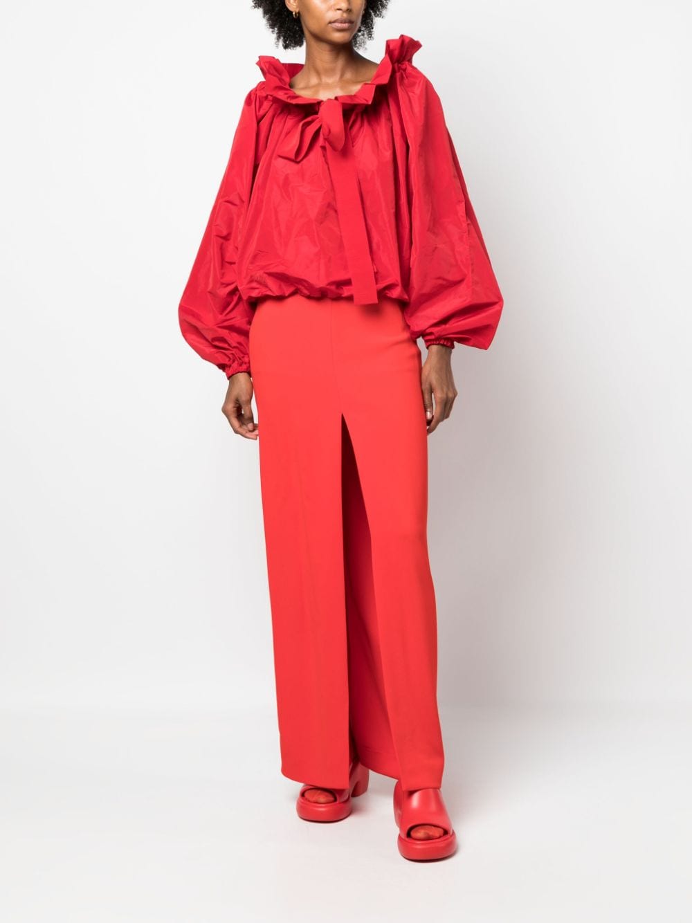 Shop Patou Crepe High-waisted Maxi Skirt In Red