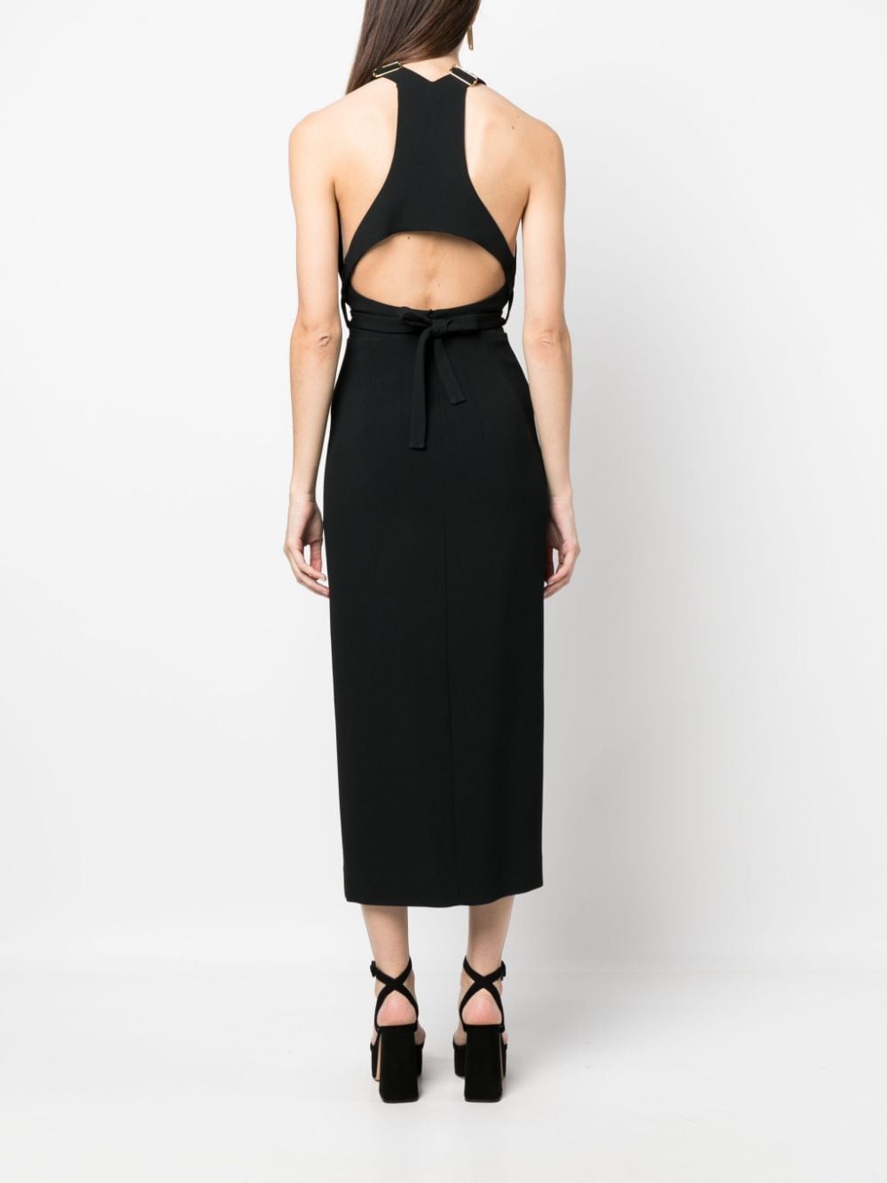 Shop Patou Front-slit Dungaree Dress In Black