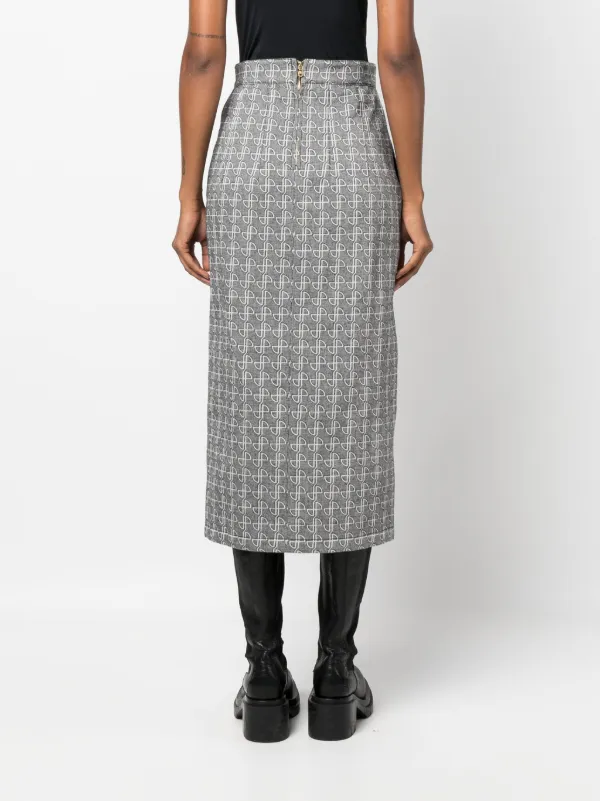 Patou JP Monogram Slit Midi Skirt | Grey | FARFETCH JO