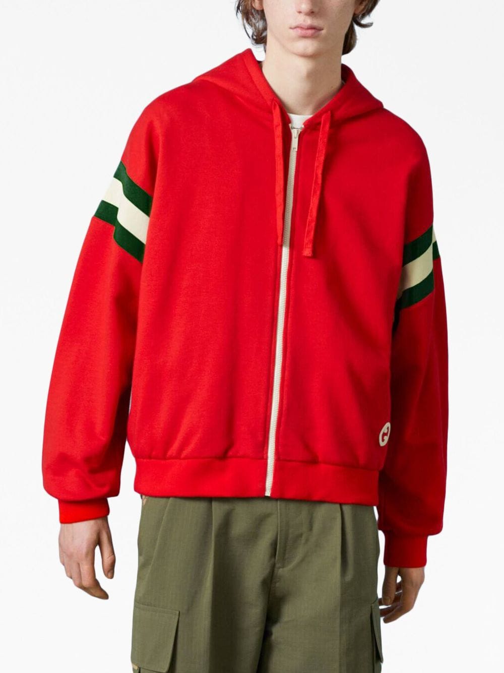 Shop Gucci Logo-print Cotton Hoodie In Red