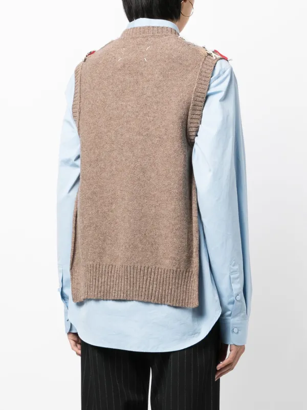 Maison Margiela cut-out intarsia-knit Vest | Brown | FARFETCH EG