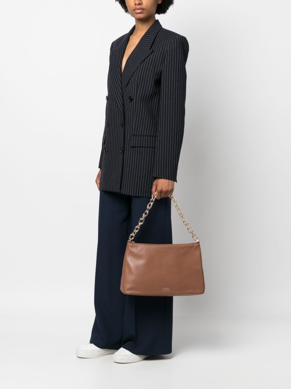 Shop Tommy Hilfiger Chain-link Shoulder Bag In Brown