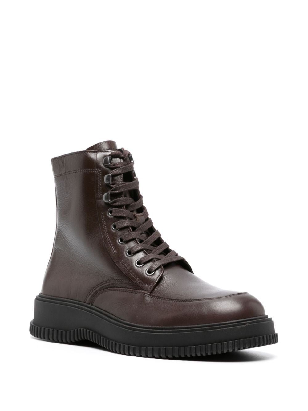 Shop Tommy Hilfiger Logo-debossed Leather Boots In Brown