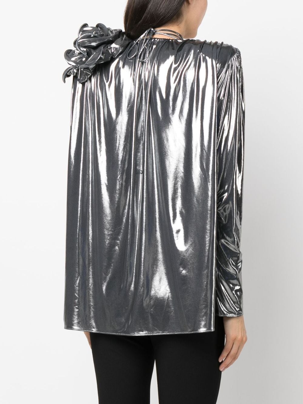 Shop Magda Butrym Floral-appliqué Metallic Silk Blouse In Silver