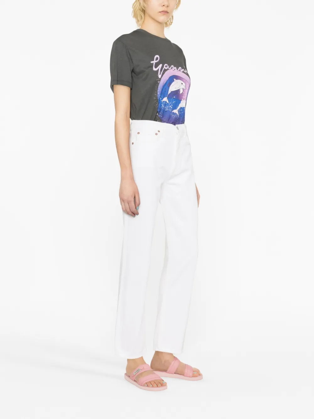 Agolde Bootcut Leather-blend Trousers In White