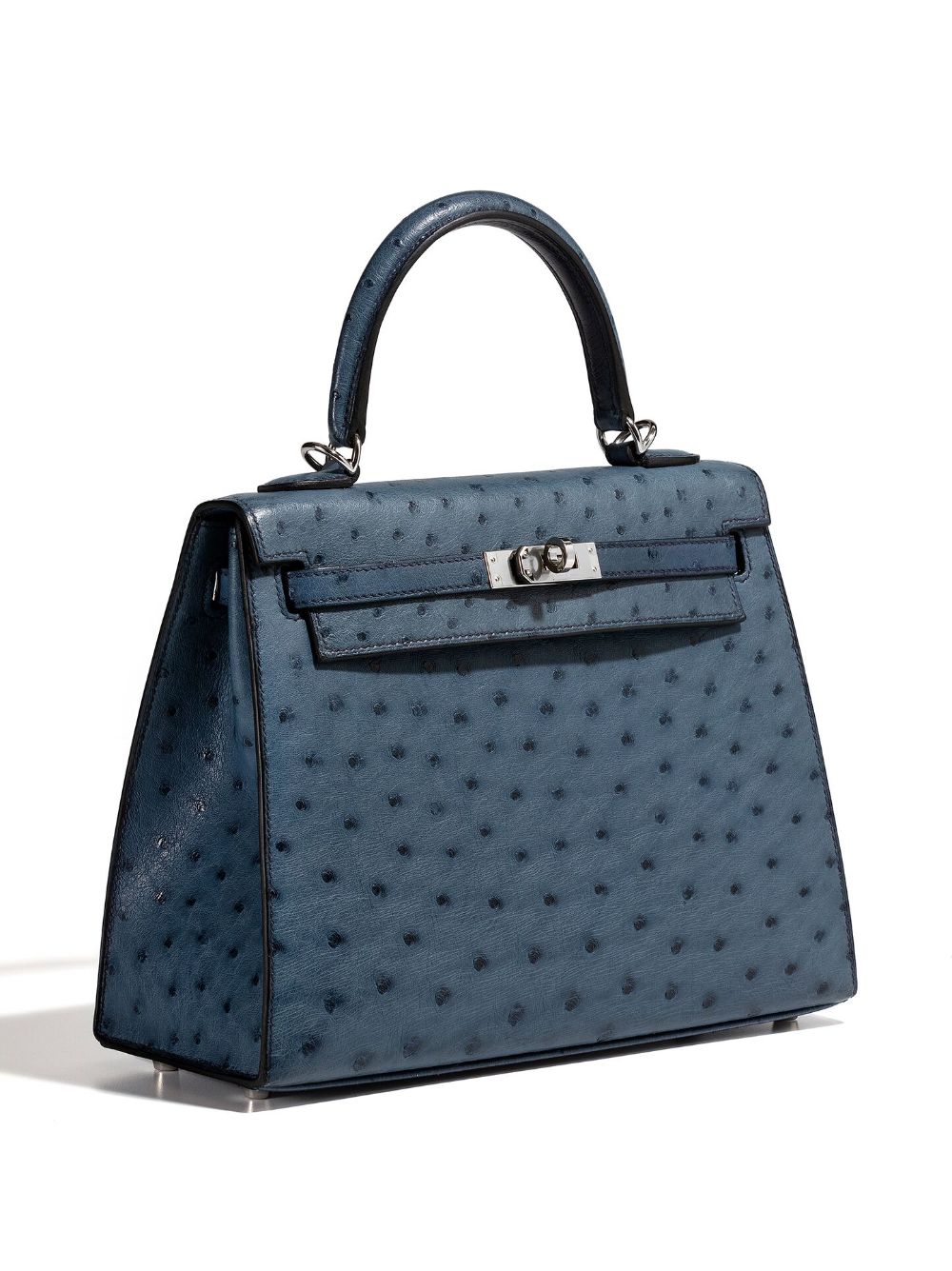 Blue Ostrich Effect Crossbody Leather Handbag